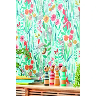 Hide and Seek iloinen varikas kukkatapetti lastenhuoneeseen Harlequinilta kuva