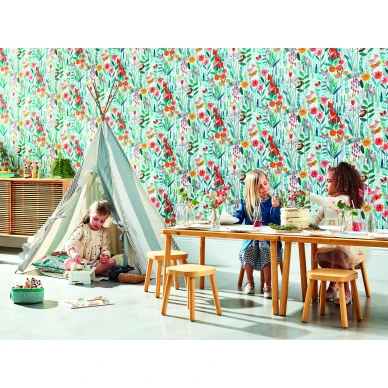 Hide and Seek leikkimielinen varikas kukkatapetti lastenhuoneeseen Harlequinilta kuva