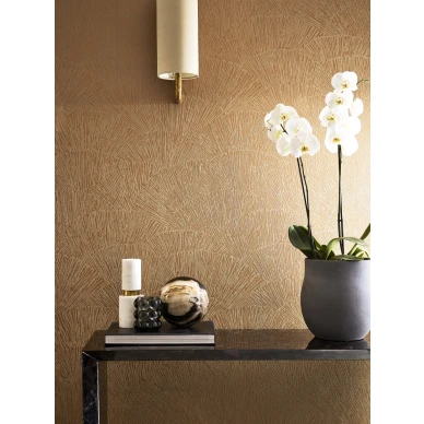 Tessen kuparinvarinen graafinen tapetti olohuoneeseen Harlequinilta kuva