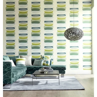 Elliptic vihrea sininen graafinen tapetti olohuoneeseen Harlequinilta image