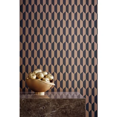 Petite Tile musta pronssinvarinen geometrinen tapetti olohuoneeseen Cole et Sonilta image