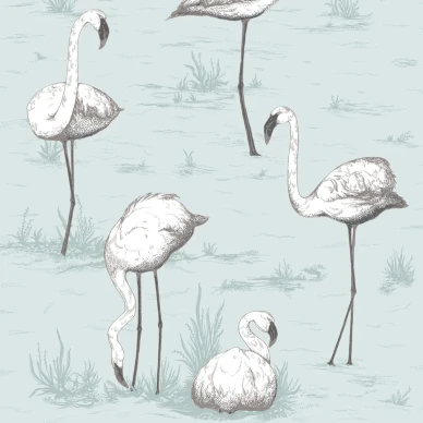 Flamingos vaalea sininen lintutapetti Cole et Sonilta kuva