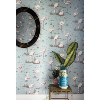 Flamingos vaaleansininen lintutapetti Cole et Sonilta kuva