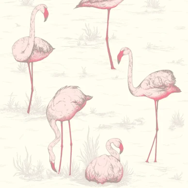 Flamingos valkoinen lintutapetti Cole et Sonilta kuva