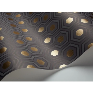 Hicks Hexagon harmaa pronssinen geometrinen tapetti metallivareilla Cole et Sonilta kuva