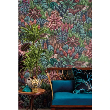 Singita tummanvihrea monivarinen eksoottinen tapetti Cole et Sonilta 109 7035 kuva