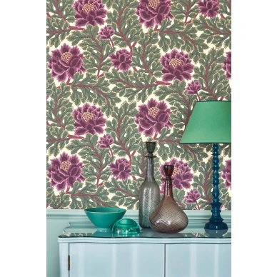 Aurora suurikuvioitu vihrea liila kukkatapetti Cole et Sonilta 116 1001 image