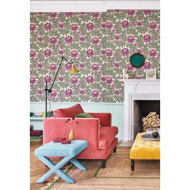 Aurora tiheakuvioinen vihrea liila kukkatapetti Cole et Sonilta 116 1001 image