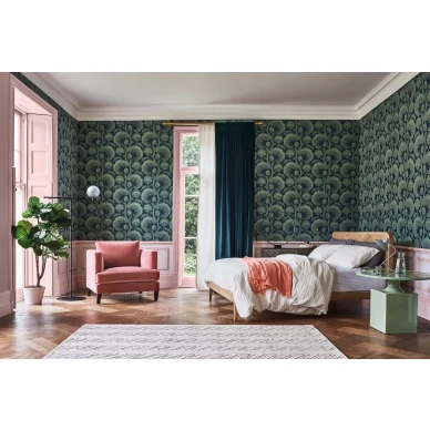 Fanfare Flock sininen vihrea lehtitapetti olohuoneeseen Cole et Sonilta 116 7026 image