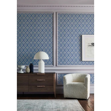 Treillage sininen geometrinen tapetti olohuoneeseen Cole et Sonilta 116 6021 kuva
