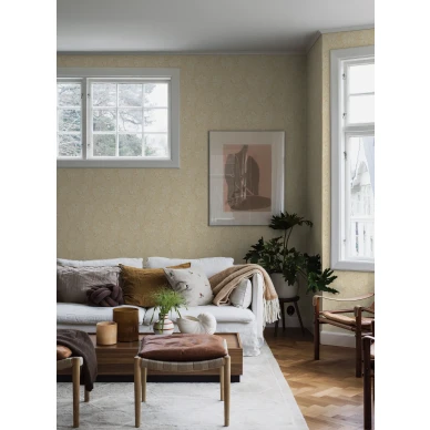 Acanthus keltainen kukkatapetti olohuoneeseen Borastapeterilta 2012 image