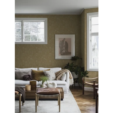 Nocturne keltainen kukkatapetti olohuoneeseen Borastapeterilta 2022 image