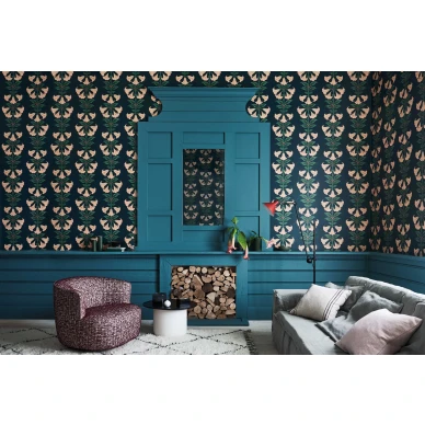 Angels Trumpet roosa sininen kukkatapetti olohuoneeseen Cole et Sonilta 117 3009 kuva