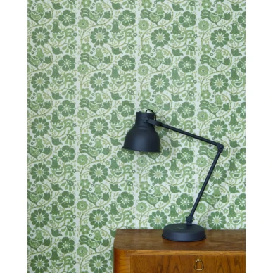 Kukot vihrea retrotyylinen lintutapetti makuuhuoneeseen Pihlgren ja Ritolalta 68779 kuva