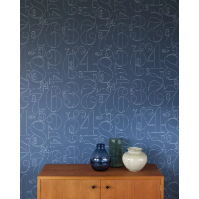 Annikki ja Ilmarin Tapiovaaran 2+3 sininen retrotyylinen tapetti numeroilla Pihlgren ja Ritolalta 64691 kuva