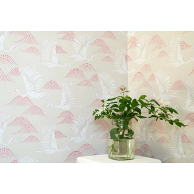 Ritva Kronlund Avaruuslintu harmaa punainen lintutapetti Pihlgren ja Ritolalta 69803 kuva