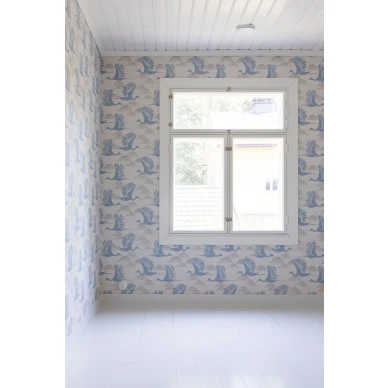 Sininen lintutapetti Avaruuslintu Pihlgren ja Ritolalta 69804 kuva Linnea Kuhmonen kuva