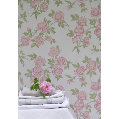 Ritva Kronlund Juhannusruusu vaaleanpunainen klassinen kukkatapetti Pihlgren ja Ritolalta 69276 image