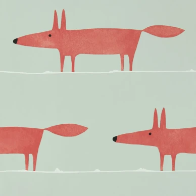 Mr Fox vaaleanvihrea punainen kettutapetti Scionilta 112792 kuva