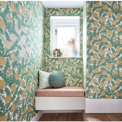 Cecilia vihrea keltainen kukkatapetti eteiseen Scionilta 112796 image