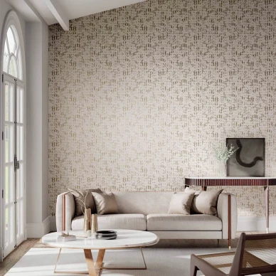 Links beige graafinen tapetti olohuoneeseen Harlequinilta 110367 image