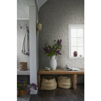 Henny beige kukkatapetti eteiseen Sandbergilta 840 21 kuva