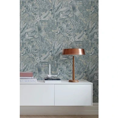 Beige harmaa lintutapetti Rebel Wallsilta Furada R17463 image