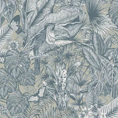 Furada beige harmaa lintutapetti Rebel Wallsilta kuva