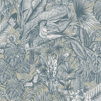 Furada beige harmaa lintutapetti Rebel Wallsilta kuva