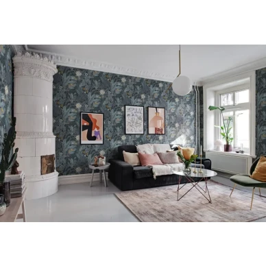 Furada siniharmaa lehtitapetti olohuoneeseen Rebel Wallsilta image