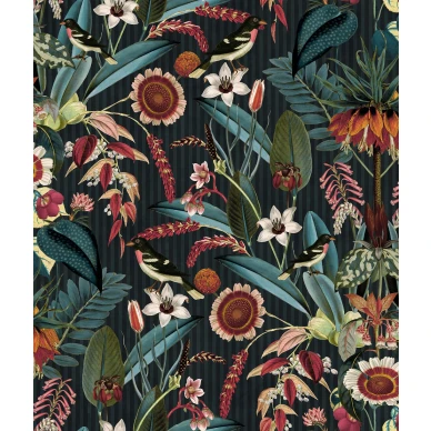 Arlon monivarinen vihrea raidallinen kukkatapetti Rebel Wallsilta kuva