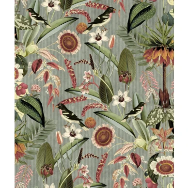 Arlon rikaskuvioinen vihrea kukkatapetti Rebel Wallsilta kuva