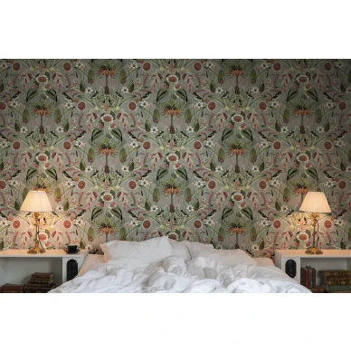 Arlon vihrea kukkatapetti makuuhuoneeseen Rebel Wallsilta kuva