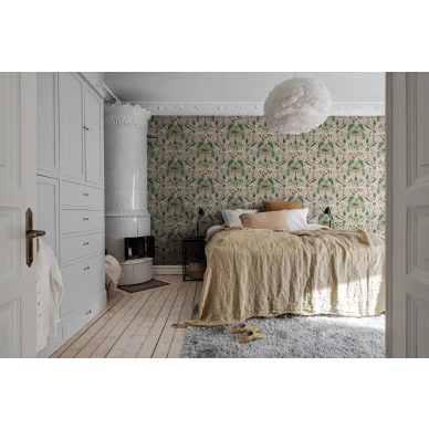 Makuuhuoneen vihrea kukkatapetti Arlon Rebel Wallsilta R17542 kuva