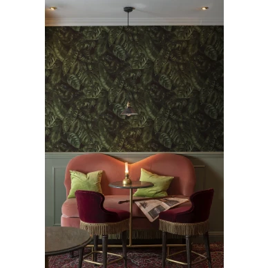 Cameroon vihrea tiheakuvioinen lehtitapetti eteiseen Rebel Wallsilta image