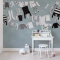 Laundry day hauska sininen vaatetapetti muraltapetti Rebel Wallsilta R14442