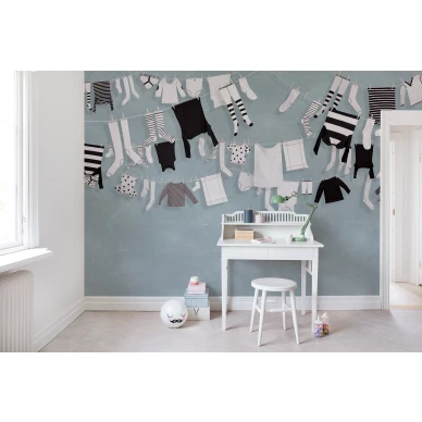 Laundry day hauska sininen vaatetapetti muraltapetti Rebel Wallsilta R14442 image