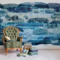 Caterpillar Dreams sininen merielamatapetti lastenhuoneeseen Rebel Wallsilta R14471