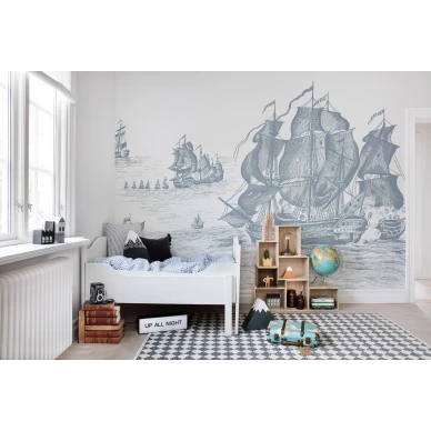 High Seas harmaa laivatapetti lastenhuoneen muraltapetti Rebel Wallsilta R14502 kuva