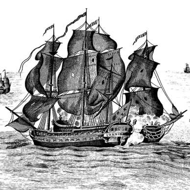 High Seas mustavalkoinen laivatapetti Rebel Wallsilta R14501 kuva
