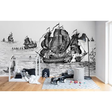 High Seas mustavalkoinen laivatapetti lastenhuoneeseen Rebel Wallsilta R14501 kuva
