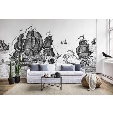High Seas mustavalkoinen laivatapetti olohuoneeseen Rebel Wallsilta R14501 kuva