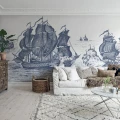 High Seas sinivalkoinen laivatapetti olohuoneeseen Rebel Wallsilta R14503