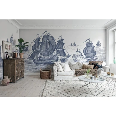 High Seas sinivalkoinen laivatapetti olohuoneeseen Rebel Wallsilta R14503 kuva