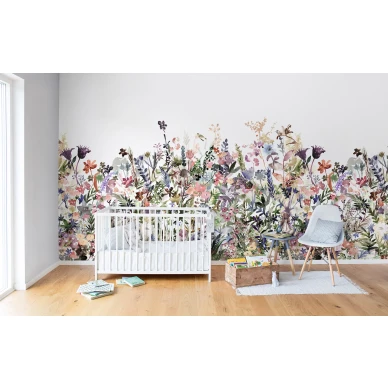 May Meadow pastellinvarinen kukkatapetti lastenhuoneeseen Rebel Wallsilta R14532 kuva