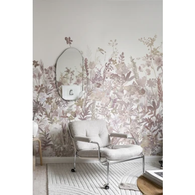 Olohuoneen roosa kuvatapetti May Meadow Rebel Wallsilta R14533 kuva
