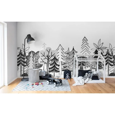 Nordic Valley mustavalkoinen puutapetti lastenhuoneeseen Rebel Wallsilta R14582 image