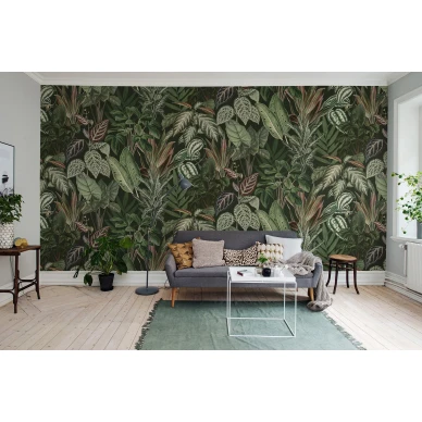 Mischievous Monkeys vihrea viidakkotapetti olohuoneen muraltapetti Rebel Wallsilta R14592 image