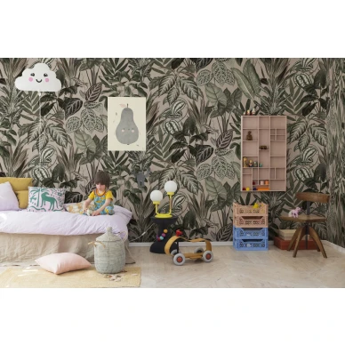 Olohuoneen suurikuvioinen lehtitapetti Mischievous Monkeys Rebel Wallsilta R14593 image