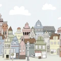 London Houses monivarinen talotapetti Rebel Wallsilta R14602 koko kuvio